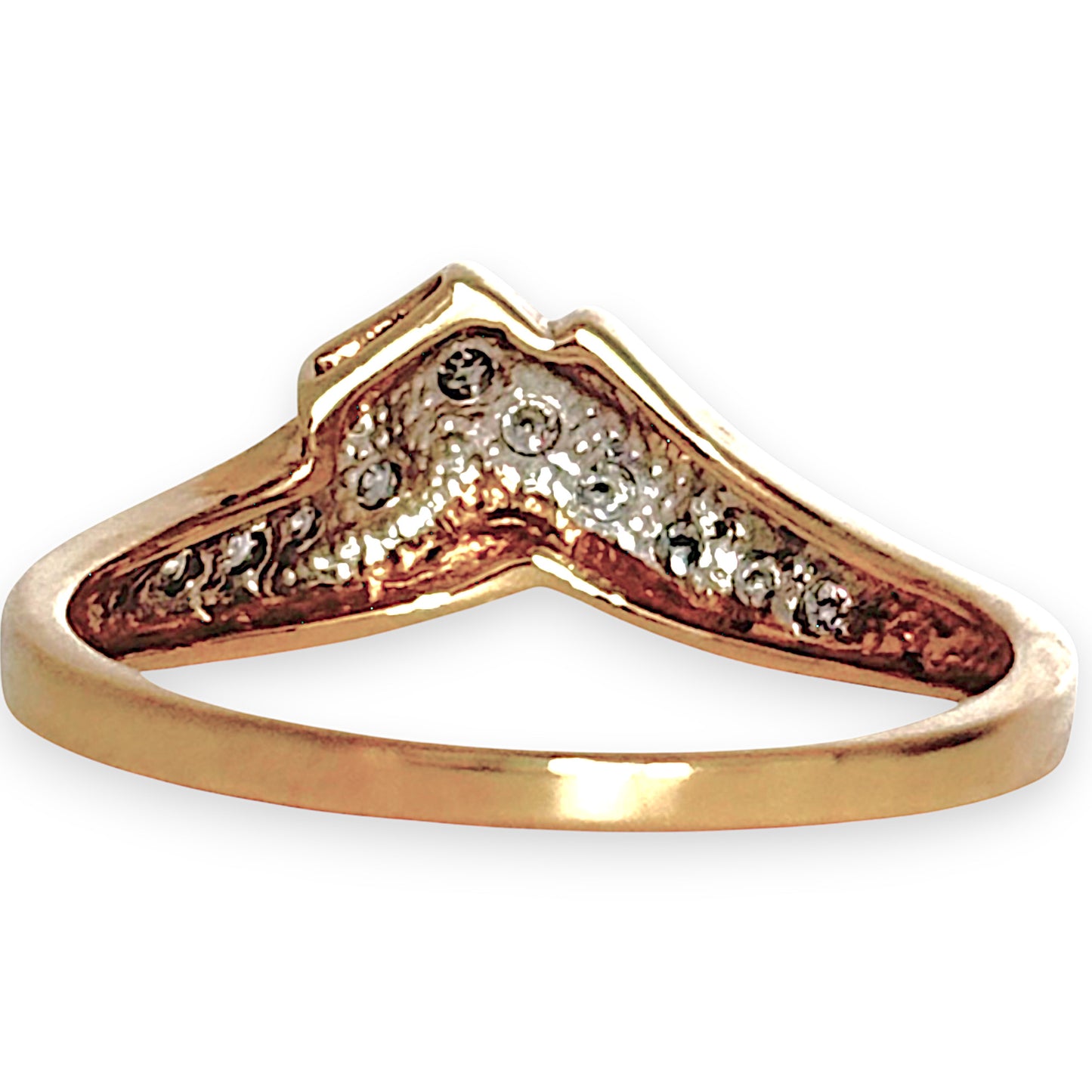 9ct Gold Overlapping V Shape Dazzling Diamond Ring, Size N1/2. R # 364