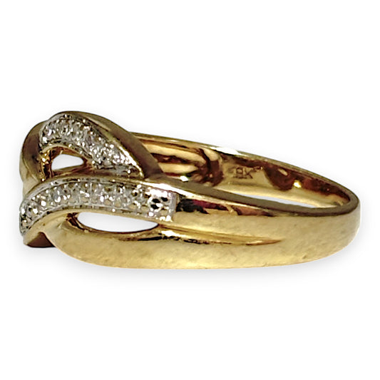 GOLD DEAL | 9ct Gold S Shaped Diamond Set Ring Size N1/2 Valuation $1,500