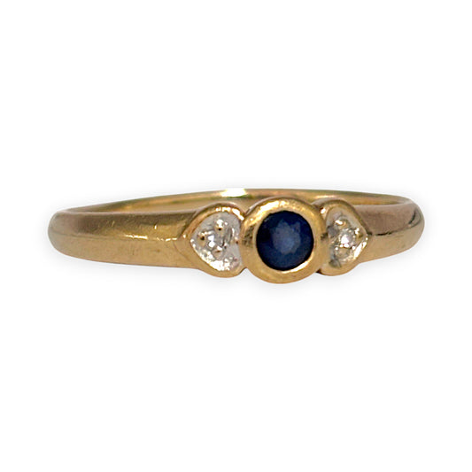 9ct Gold Hearts, Diamonds & Sapphire Ring, Size O. R # 373
