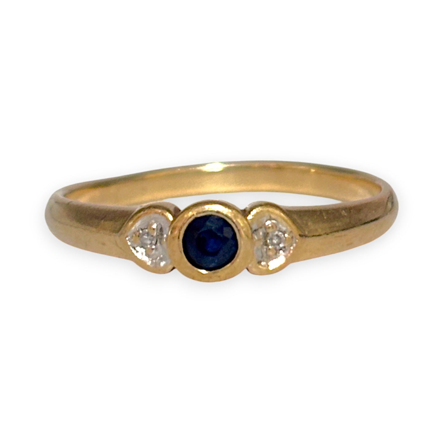 9ct Gold Hearts, Diamonds & Sapphire Ring, Size O. R # 373