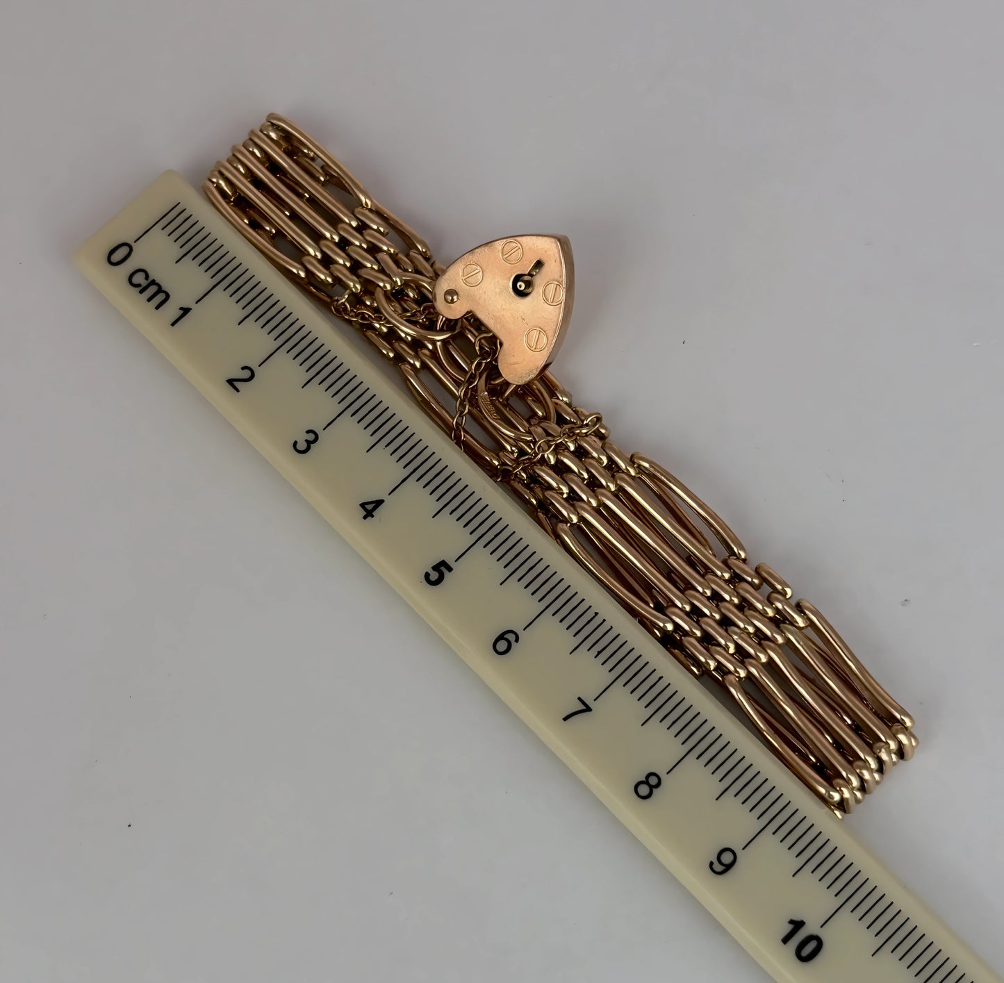 NZGD | 9ct Rose Gold Vintage Gold Heart‑Lock Bracelet 19cm