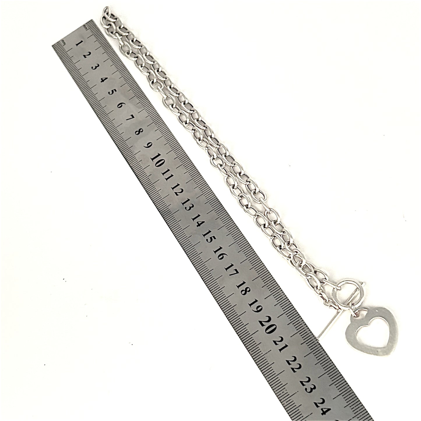 SILVER DEAL | Sterling Silver Open Heart Toggle Clasp Necklace 42cm
