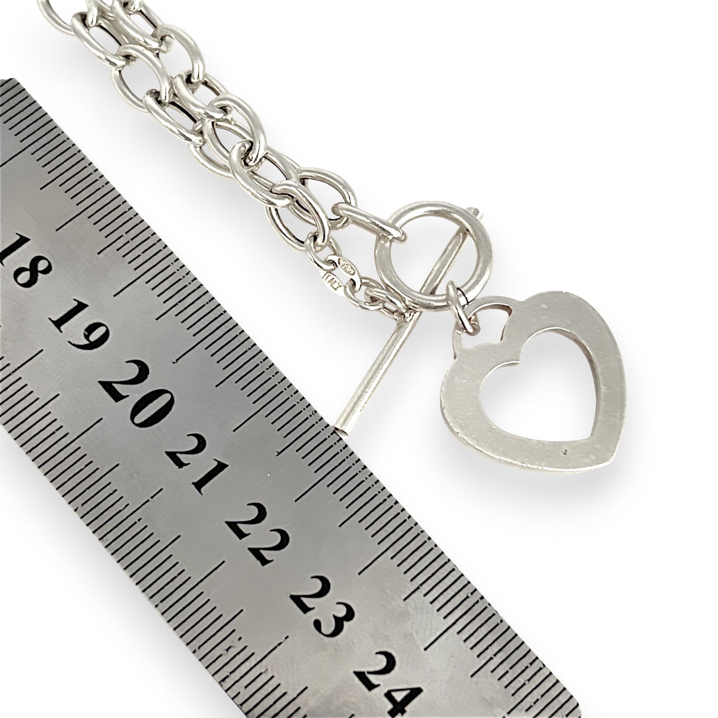 SILVER DEAL | Sterling Silver Open Heart Toggle Clasp Necklace 42cm