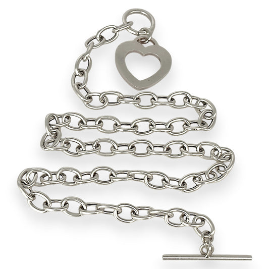 SILVER DEAL | Sterling Silver Open Heart Toggle Clasp Necklace 42cm