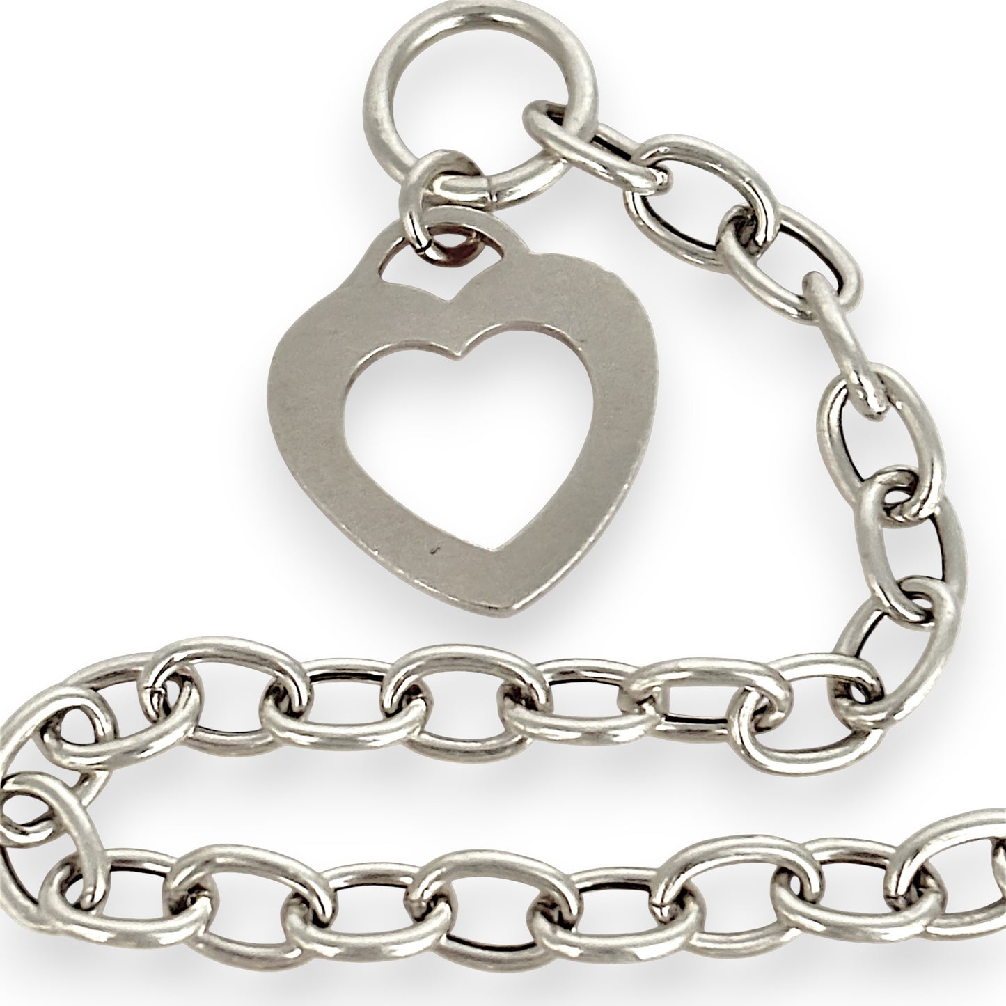 SILVER DEAL | Sterling Silver Open Heart Toggle Clasp Necklace 42cm