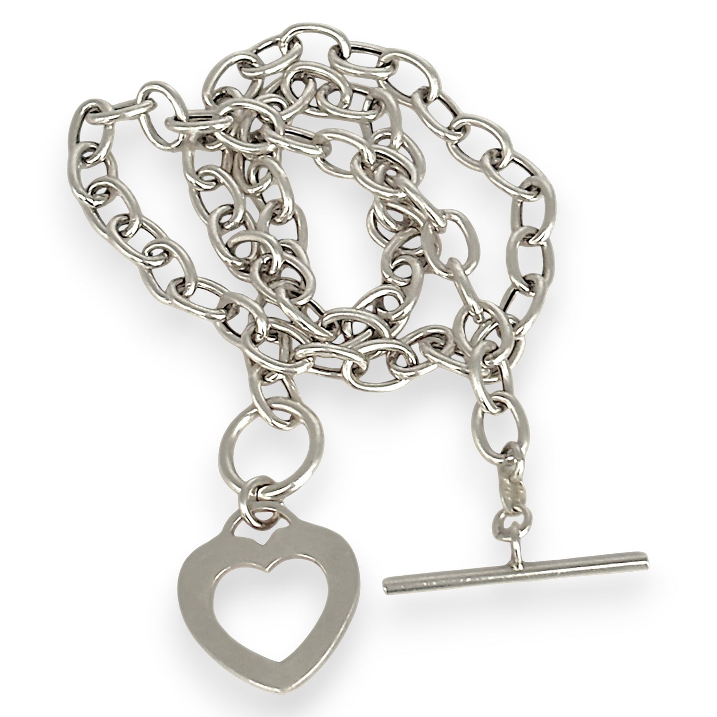 SILVER DEAL | Sterling Silver Open Heart Toggle Clasp Necklace 42cm