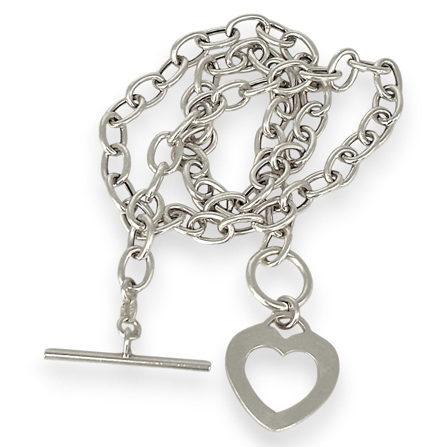 SILVER DEAL | Sterling Silver Open Heart Toggle Clasp Necklace 42cm