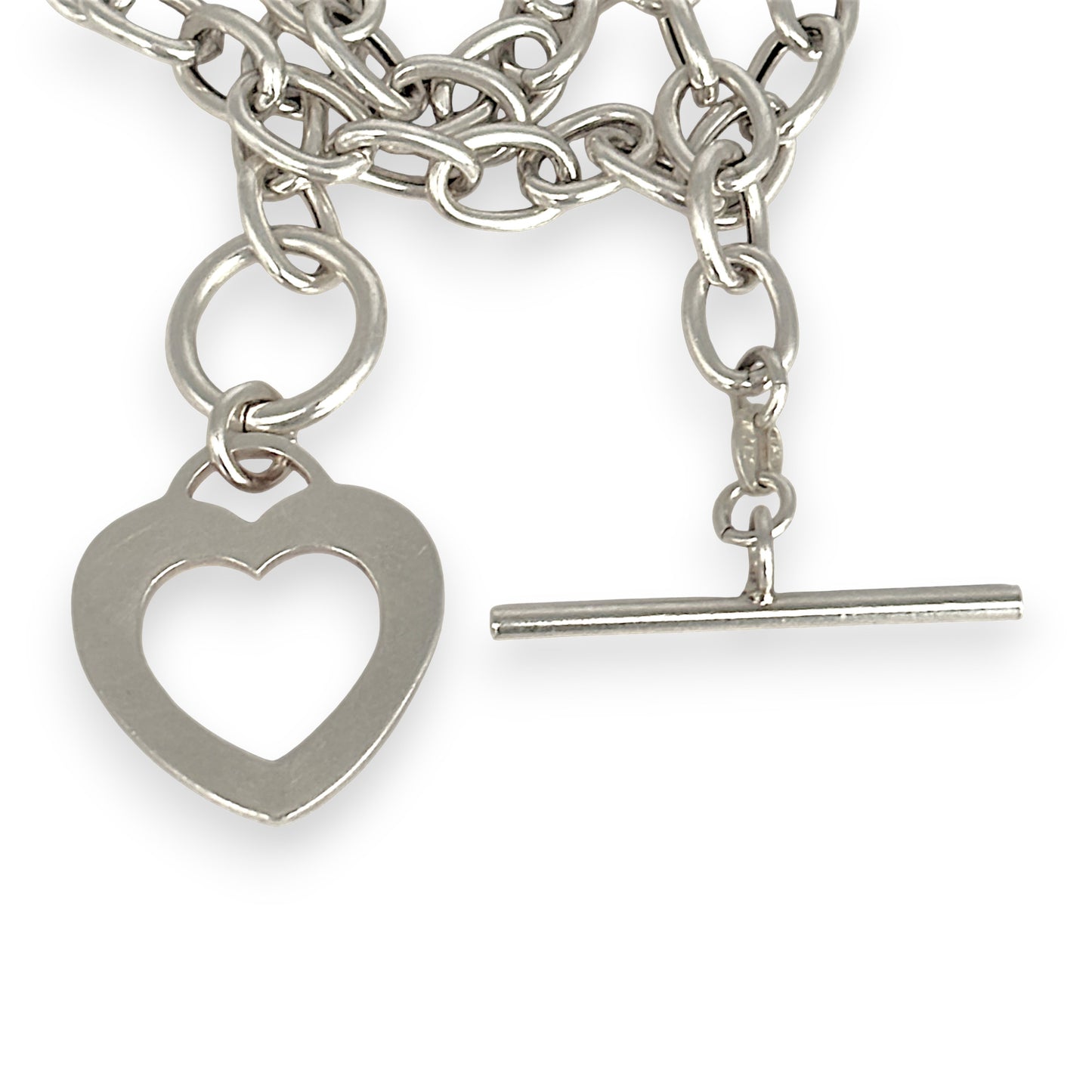 SILVER DEAL | Sterling Silver Open Heart Toggle Clasp Necklace 42cm