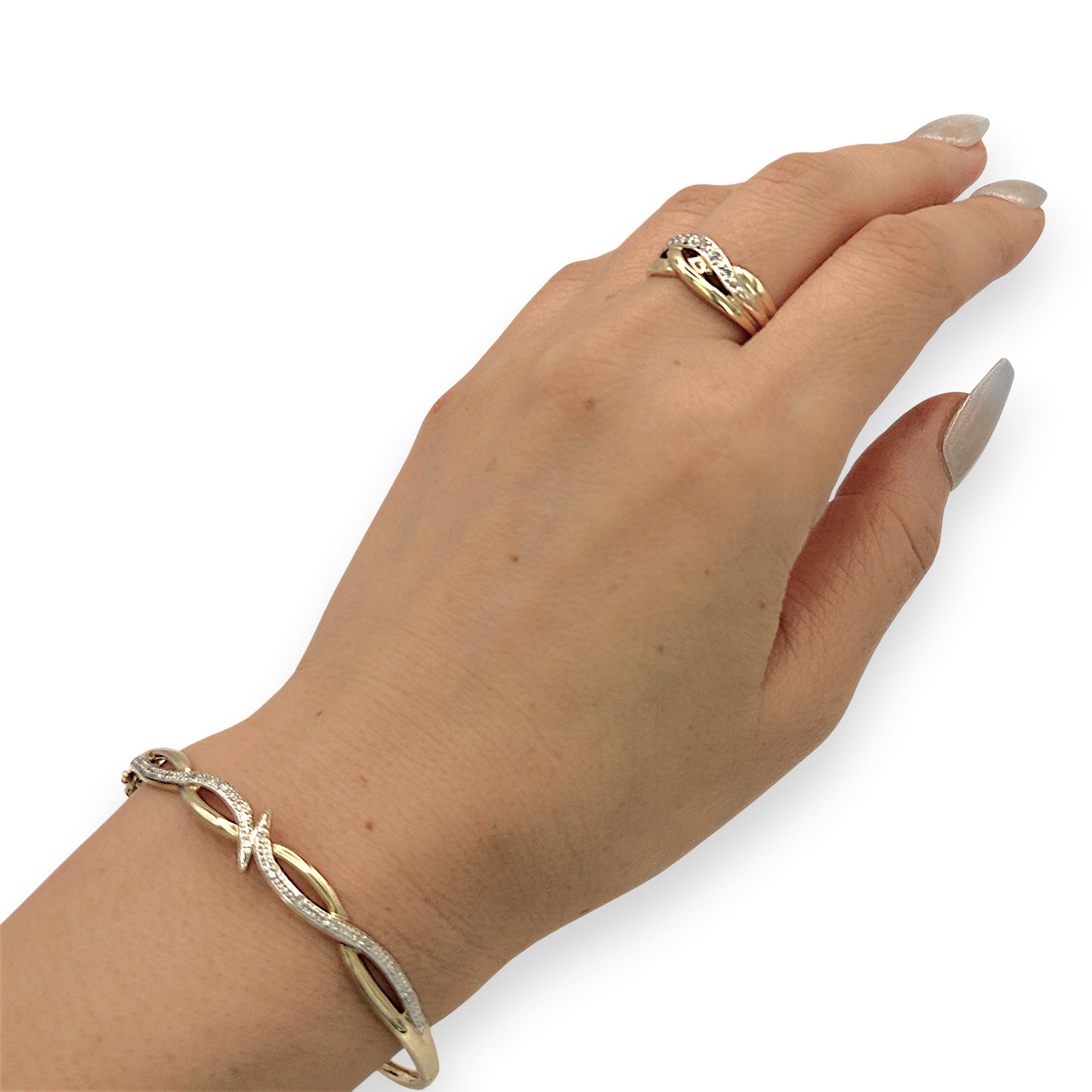 NZGD | 9ct Gold Celestia Twin‑Glow Bangle & Ring Set Valuation $4,550