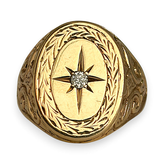 NZGD | 9ct Gold Auric North Star Signet Ring Size Z 1/2
