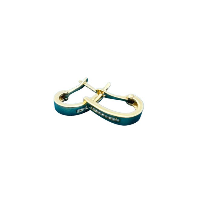 9ct Gold Horse Shoe Hoop Solid Earrings with Diamonds