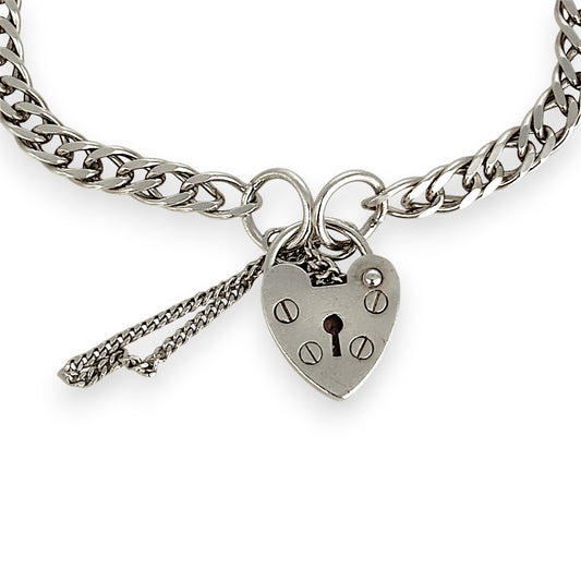 SILVER DEAL | Sterling Silver Cuban Link Bracelet with Heart Padlock 19cm