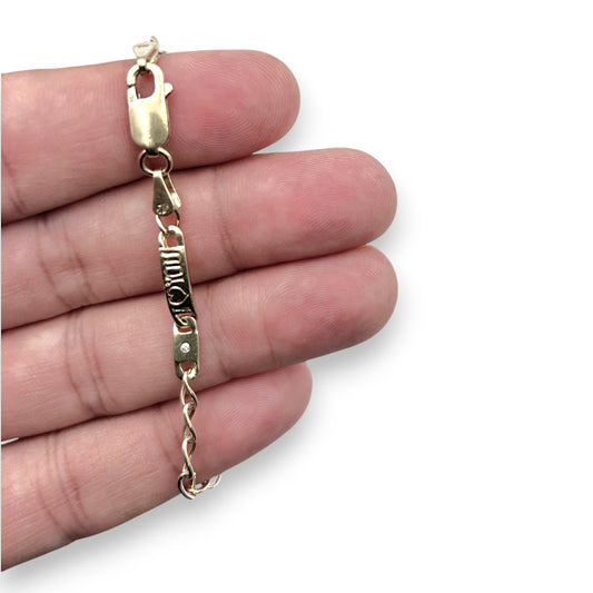 GOLD DEAL | 9ct (9K) Gold Oval Link Solid Bracelet Diamond & Engraved "I ♡ YOU"