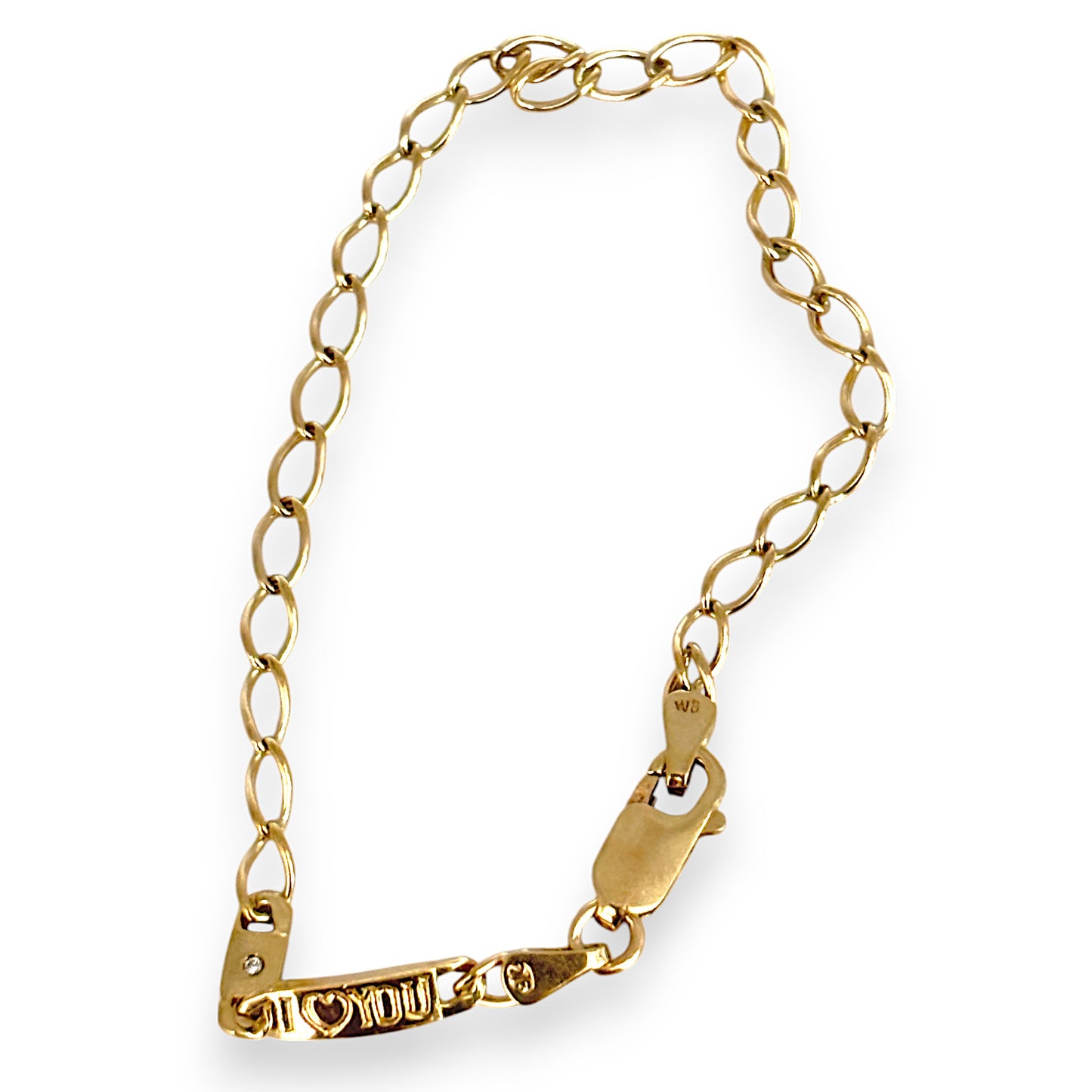 GOLD DEAL | 9ct (9K) Gold Oval Link Solid Bracelet Diamond & Engraved "I ♡ YOU"