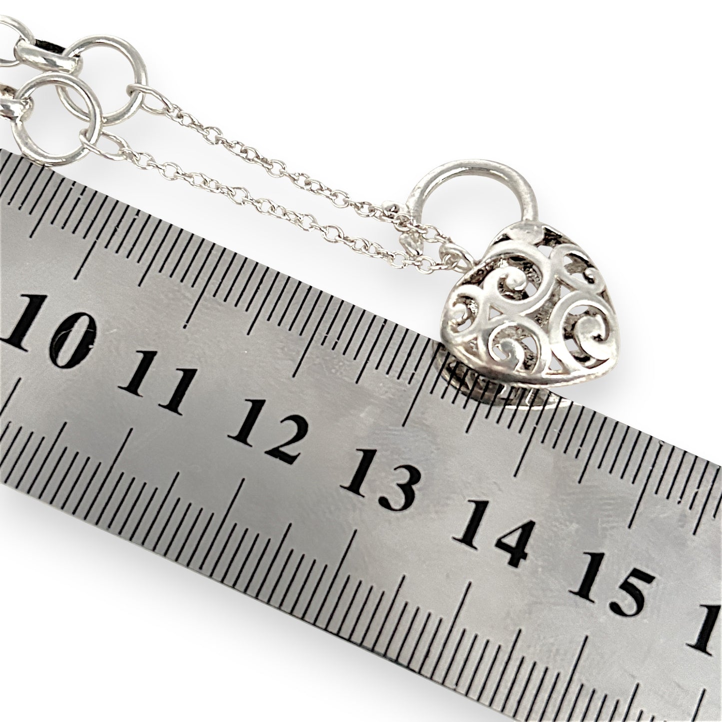 SILVER DEAL | Sterling Silver Filigree Heart Padlock Bracelet 19cm