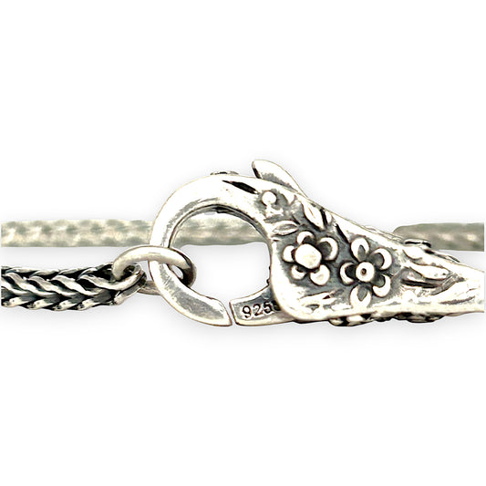 SILVER DEAL | Trollbeads Foxtail Bracelet - Floral Clasp Length 19cm