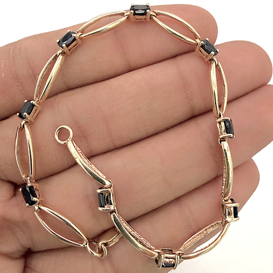 NZGD | 10ct Gold Vintage Sapphire Figaro Bracelet 20cm