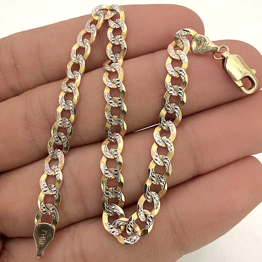 NZGD | 10ct Y/W Gold MHJ Diamond‑Cut Duo Curb Bracelet 19cm