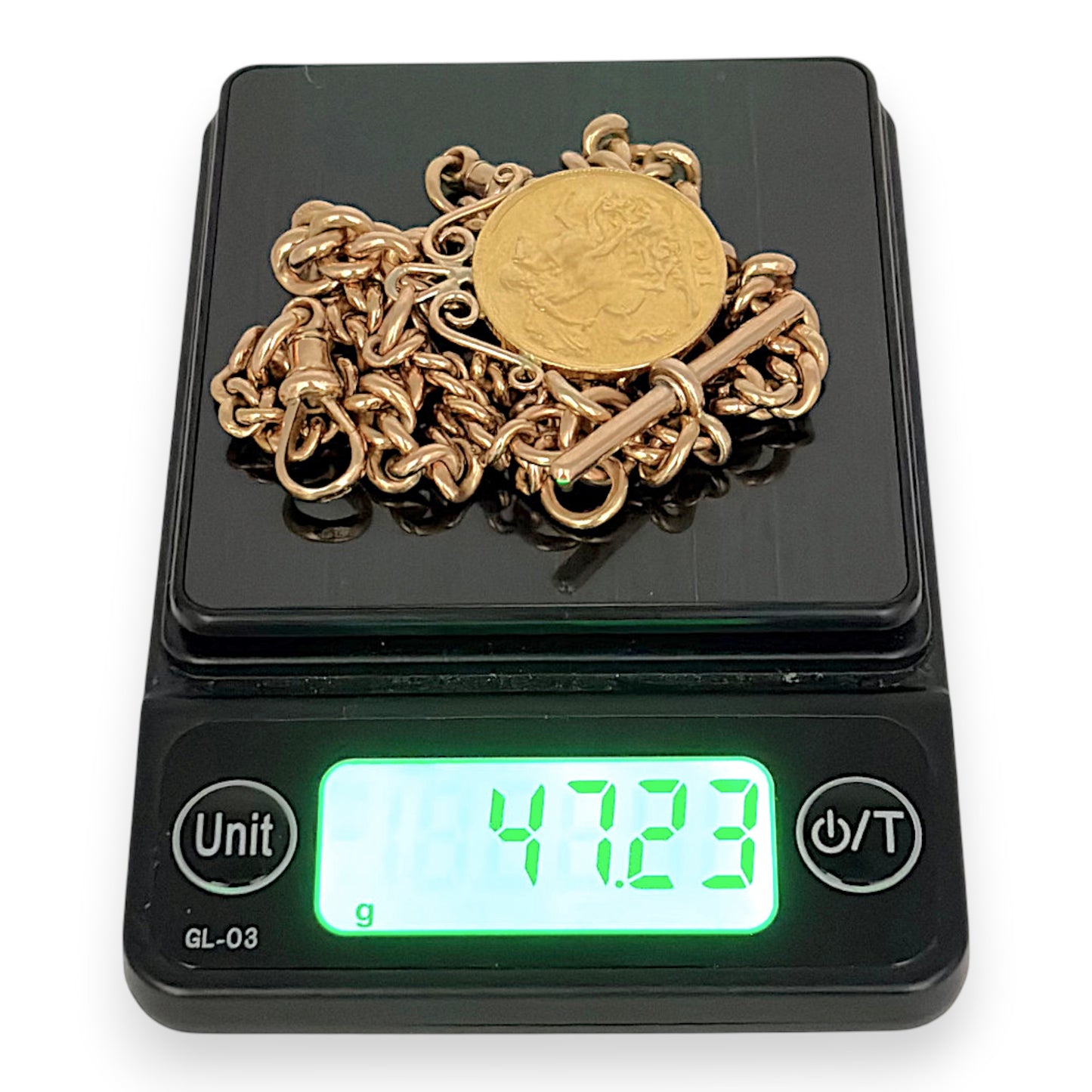 NZGD | 22ct 1904 Full Sovereign with 9ct Curb Chain with T Bar