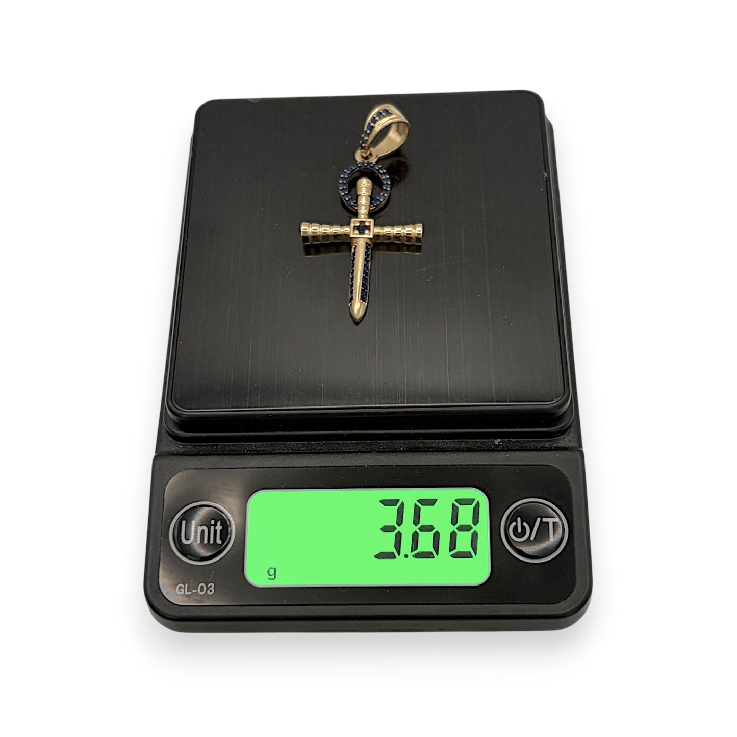 NZGD | 18ct Gold Sword of Blue Grace Pendant 35.5mm