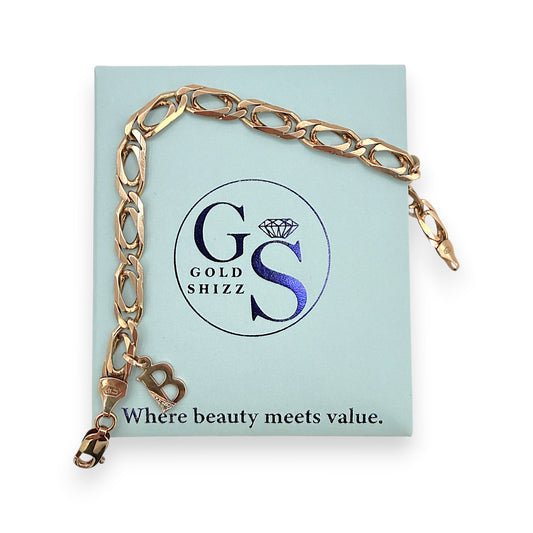 NZGD | 9ct Gold Italian Refined Bracelet with 'B" Initial Charm 19.5cm