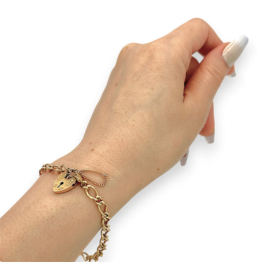 NZGD | 9ct Gold Heartline Figaro Elegance Bracelet 19cm