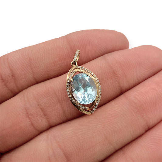 NZGD | 14ct Gold Celestial Blue Marquise Drop Pendant 19.4mm