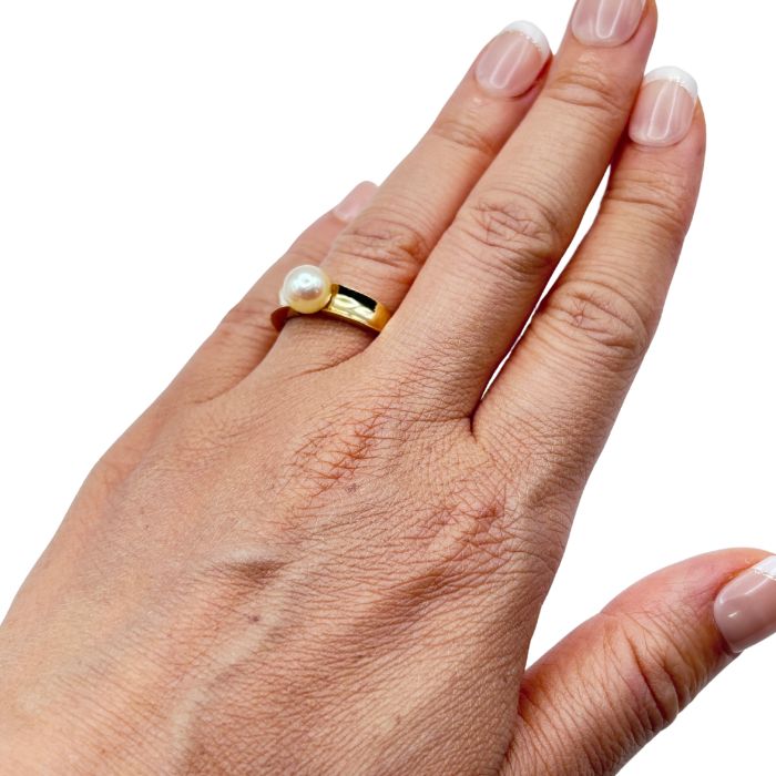 GOLD DEAL | 9ct Gold Solid Ring with 7.2mm Pearl, Size P-Q Width 4.8mm