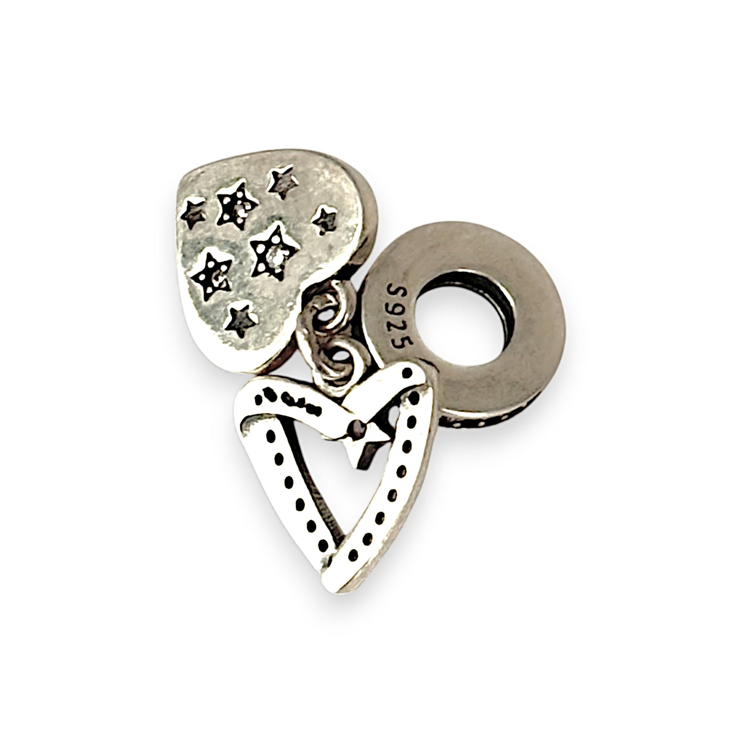 SILVER DEAL | Sterling Silver Charm - Stars on Duo Heart