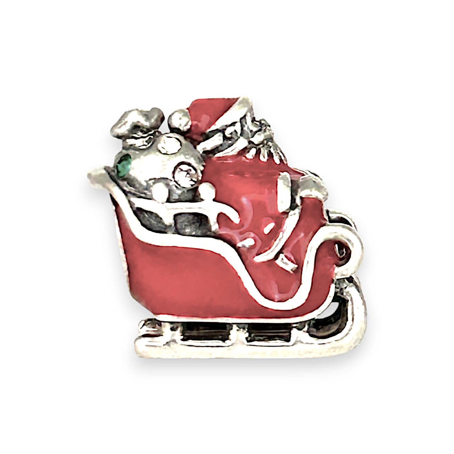 SILVER DEAL | Sterling Silver Bead Charm - Santa Sleigh with CZ