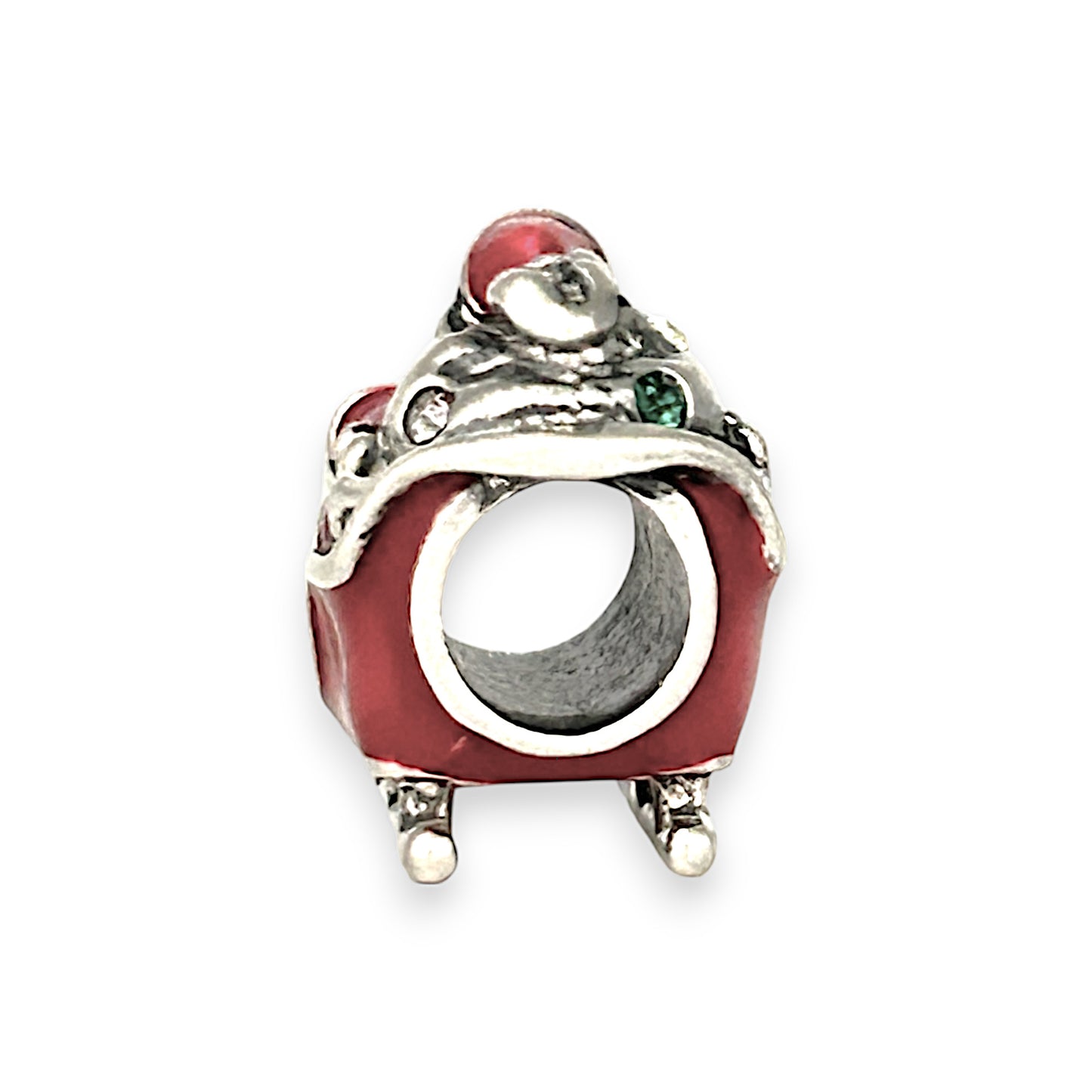 SILVER DEAL | Sterling Silver Bead Charm - Santa Sleigh with CZ