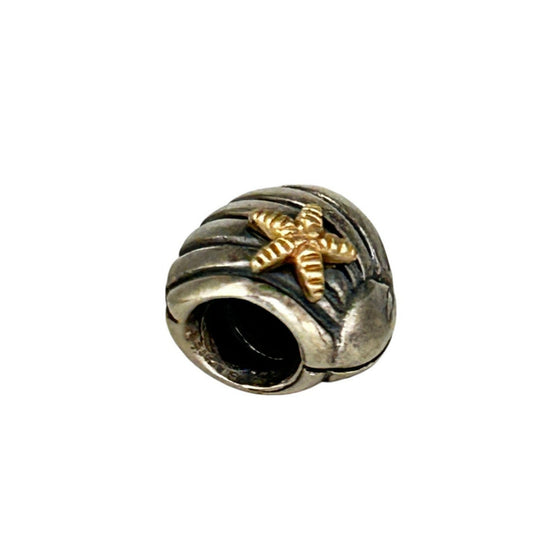 SILVER DEAL | Pandora Sterling Silver Bead Charm - Seashell and Golden Starfish