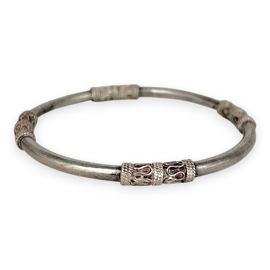 SILVER DEAL | Sterling Silver Raised Pattern Bangle 62.7mm