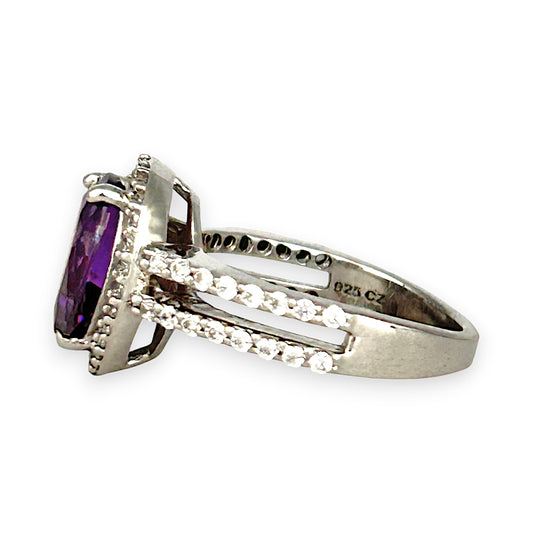 SILVER DEAL | Refurbished Sterling Silver Teardrop Ring Amethyst & Cubic Zirconia