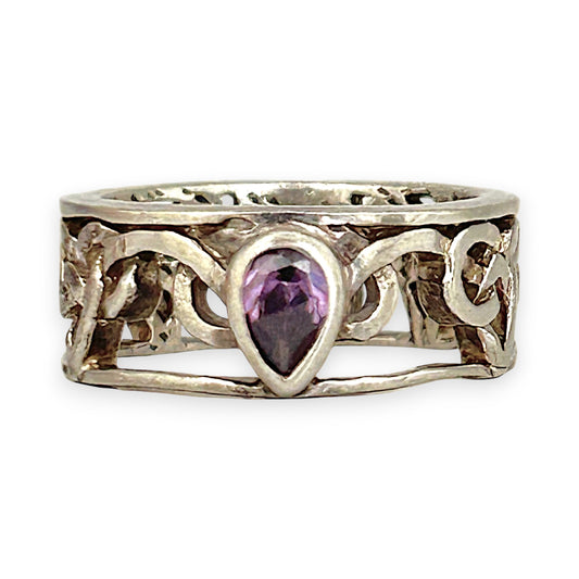 SILVER DEAL | Sterling Silver Teardrop Amethyst Ring Size P