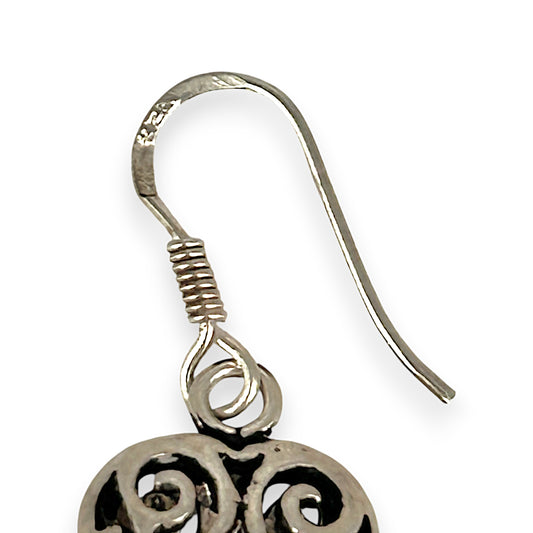 SILVER DEAL | Sterling Silver Open Heart Filigree Dangle Earrings