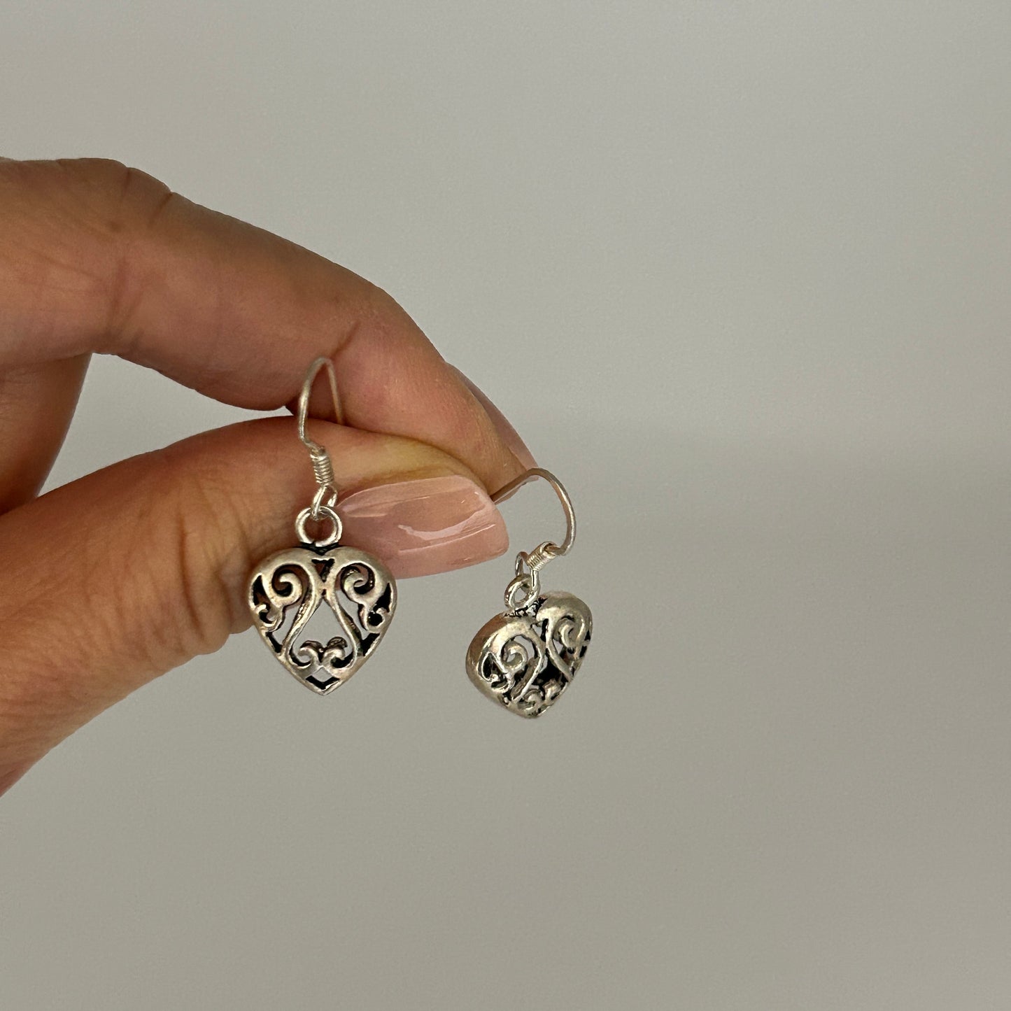 SILVER DEAL | Sterling Silver Open Heart Filigree Dangle Earrings