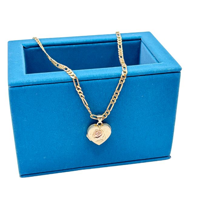 9ct Yellow Gold Rose Engraved Heart Locket Pendant