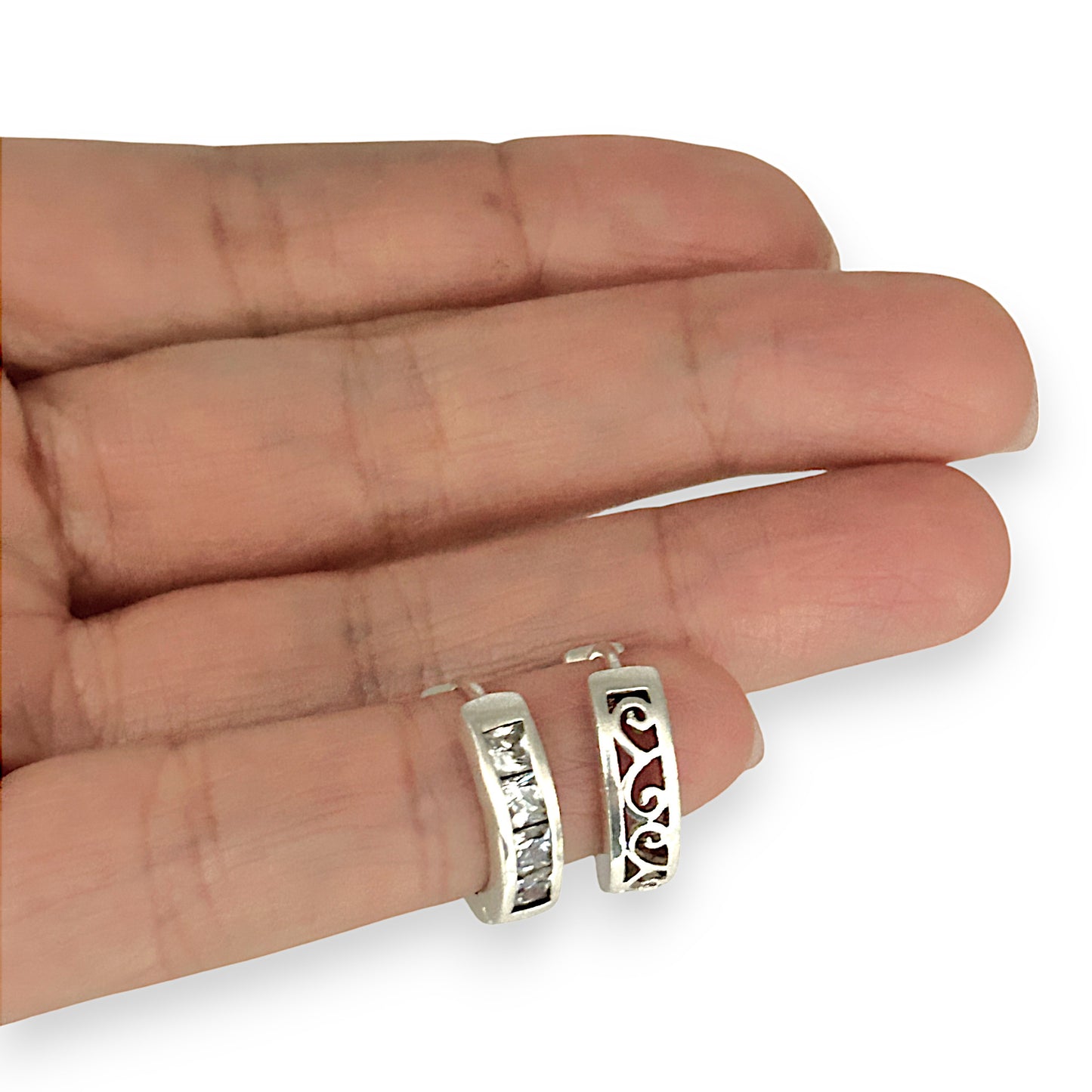 SILVER DEAL | Sterling Silver Aurora Four CZ Huggies Earrings