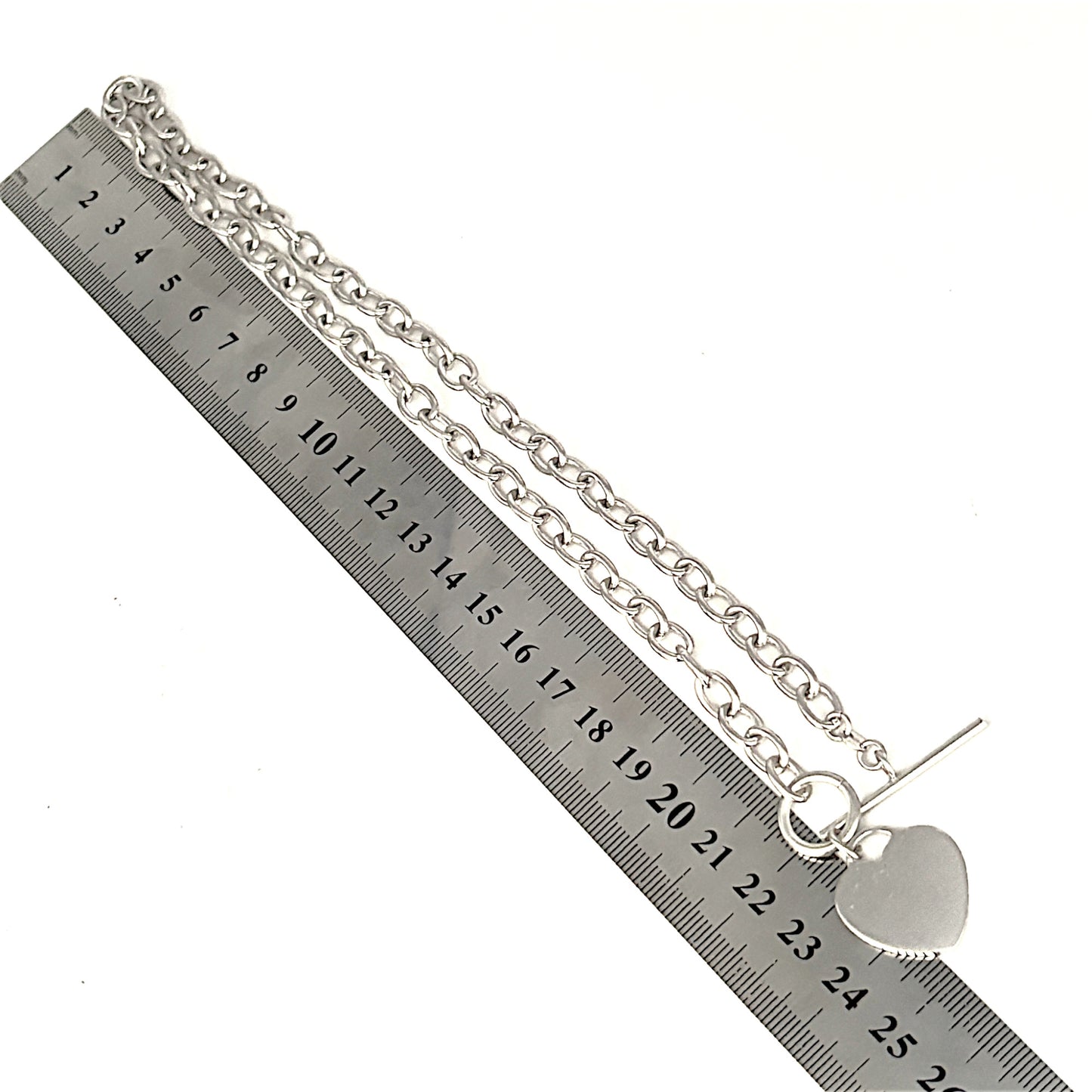 SILVER DEAL | Sterling Silver Oval Link 44cm Necklace with Heart Tag & Toggle Clasp