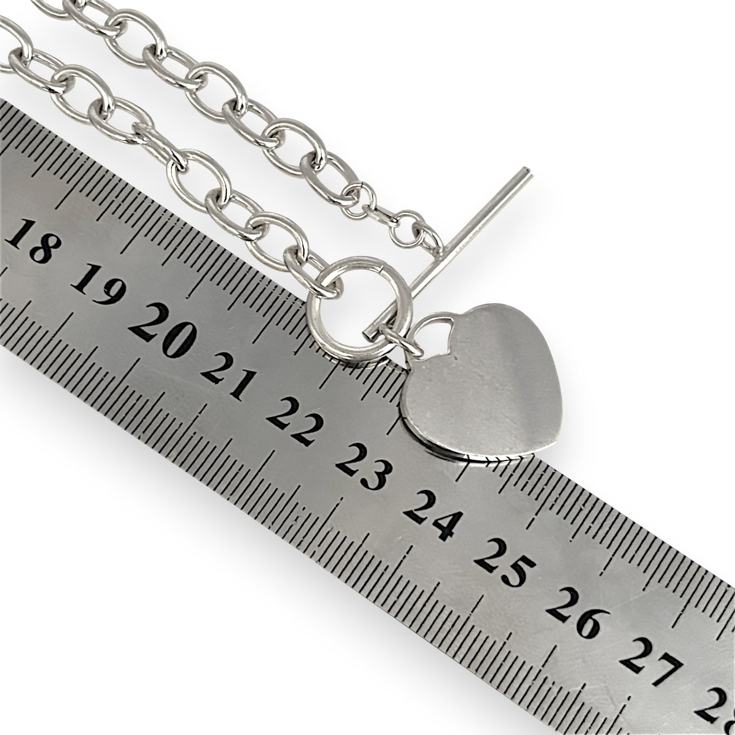 SILVER DEAL | Sterling Silver Oval Link 44cm Necklace with Heart Tag & Toggle Clasp