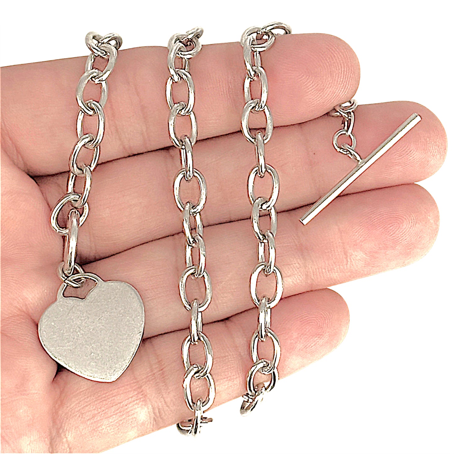 SILVER DEAL | Sterling Silver Oval Link 44cm Necklace with Heart Tag & Toggle Clasp