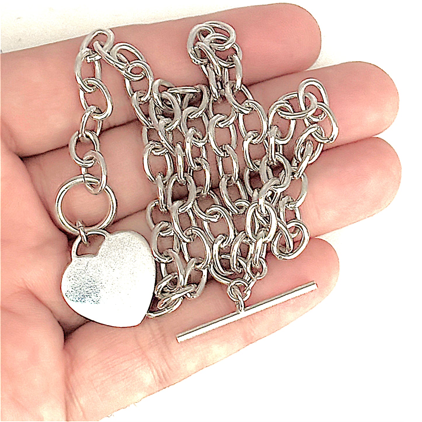 SILVER DEAL | Sterling Silver Oval Link 44cm Necklace with Heart Tag & Toggle Clasp