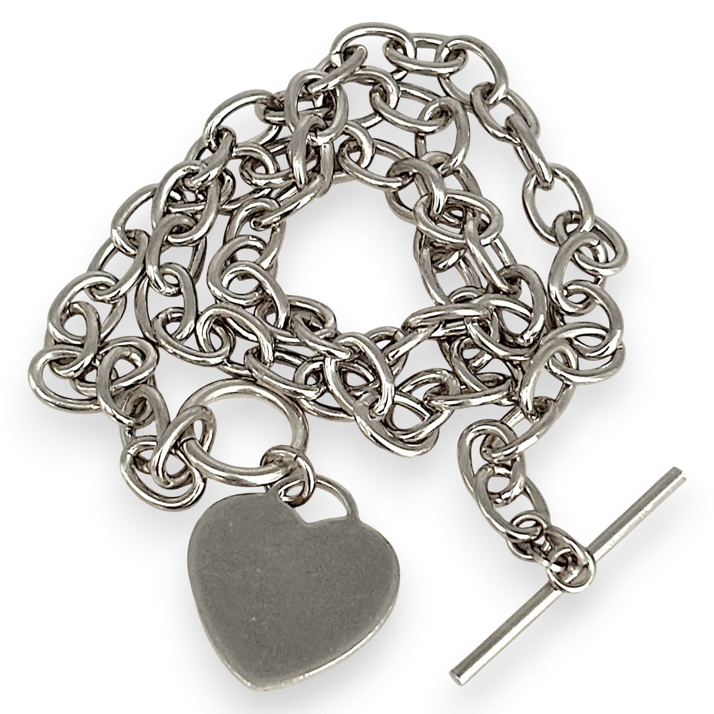 SILVER DEAL | Sterling Silver Oval Link 44cm Necklace with Heart Tag & Toggle Clasp