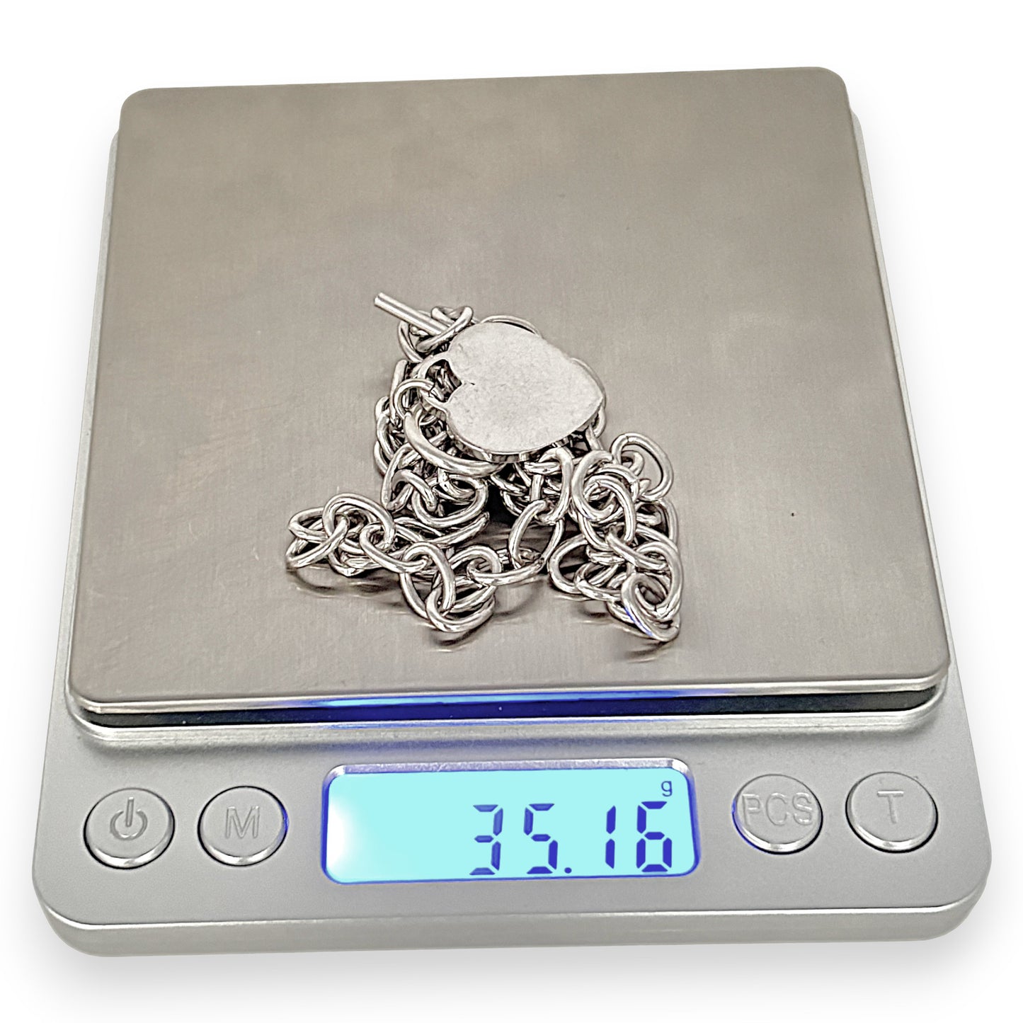 SILVER DEAL | Sterling Silver Oval Link 44cm Necklace with Heart Tag & Toggle Clasp