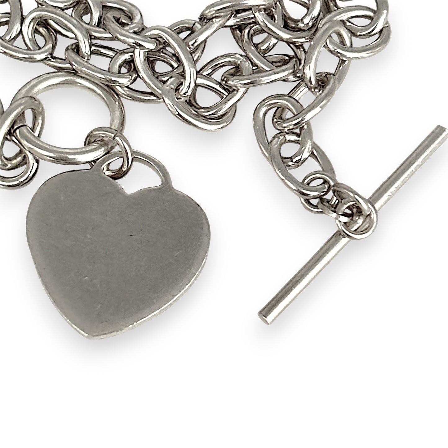 SILVER DEAL | Sterling Silver Oval Link 44cm Necklace with Heart Tag & Toggle Clasp