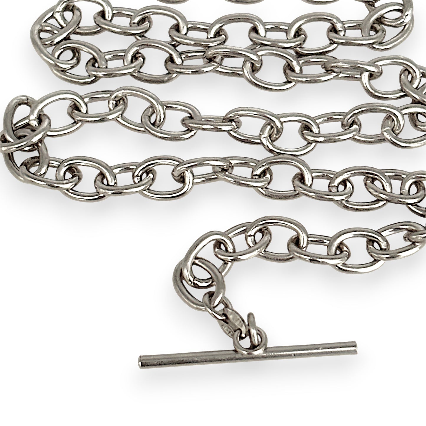 SILVER DEAL | Sterling Silver Oval Link 44cm Necklace with Heart Tag & Toggle Clasp