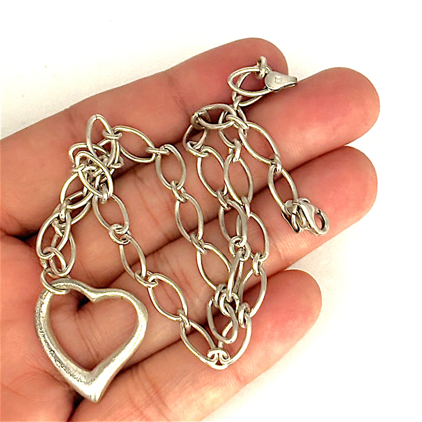 SILVER DEAL | Sterling Silver Asymmetrical Heart Pendant Necklace 42cm