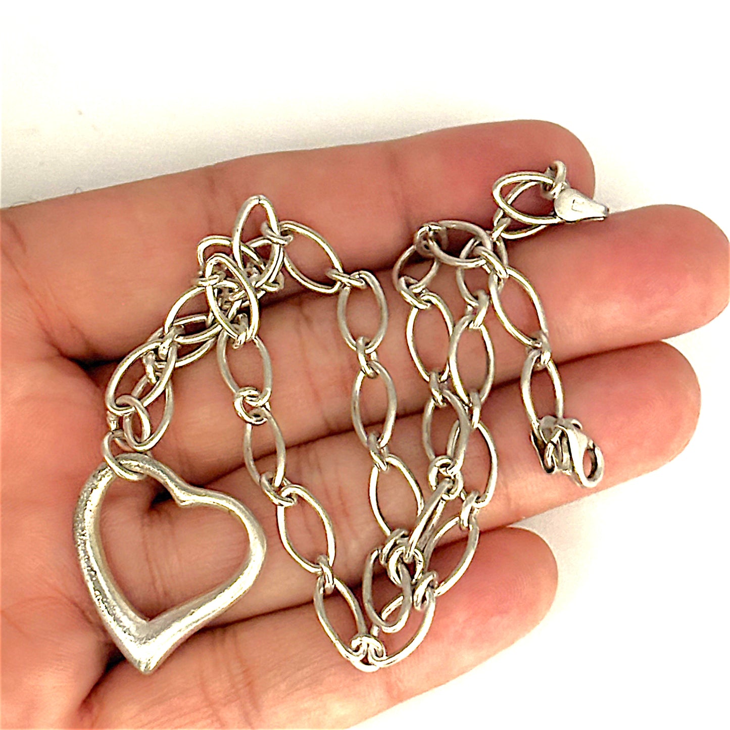 SILVER DEAL | Sterling Silver Asymmetrical Heart Pendant Necklace 42cm