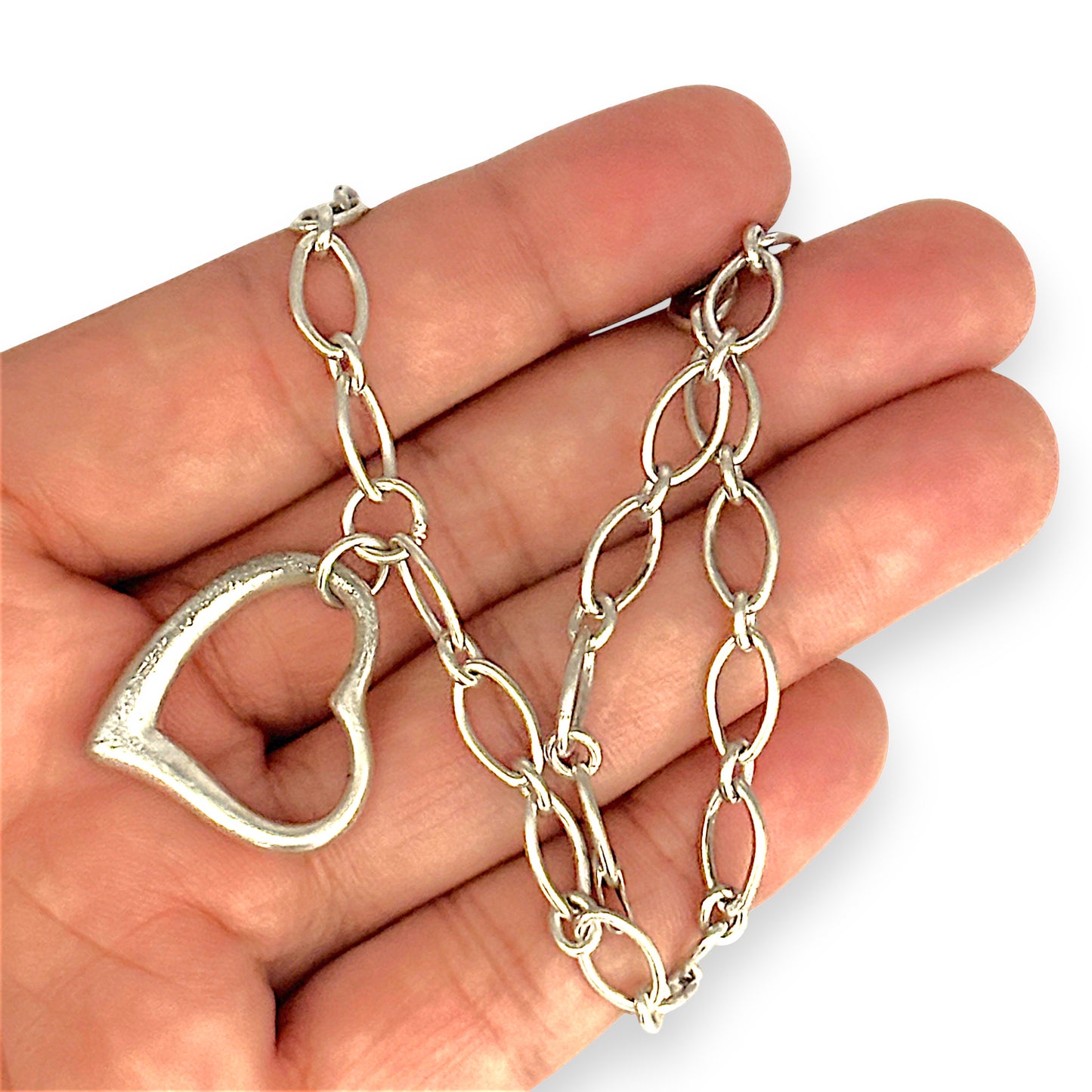 SILVER DEAL | Sterling Silver Asymmetrical Heart Pendant Necklace 42cm